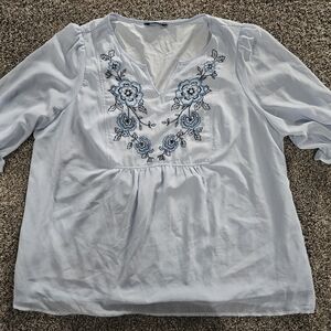 BloomChic Light Blue Floral Embroidered Blouse